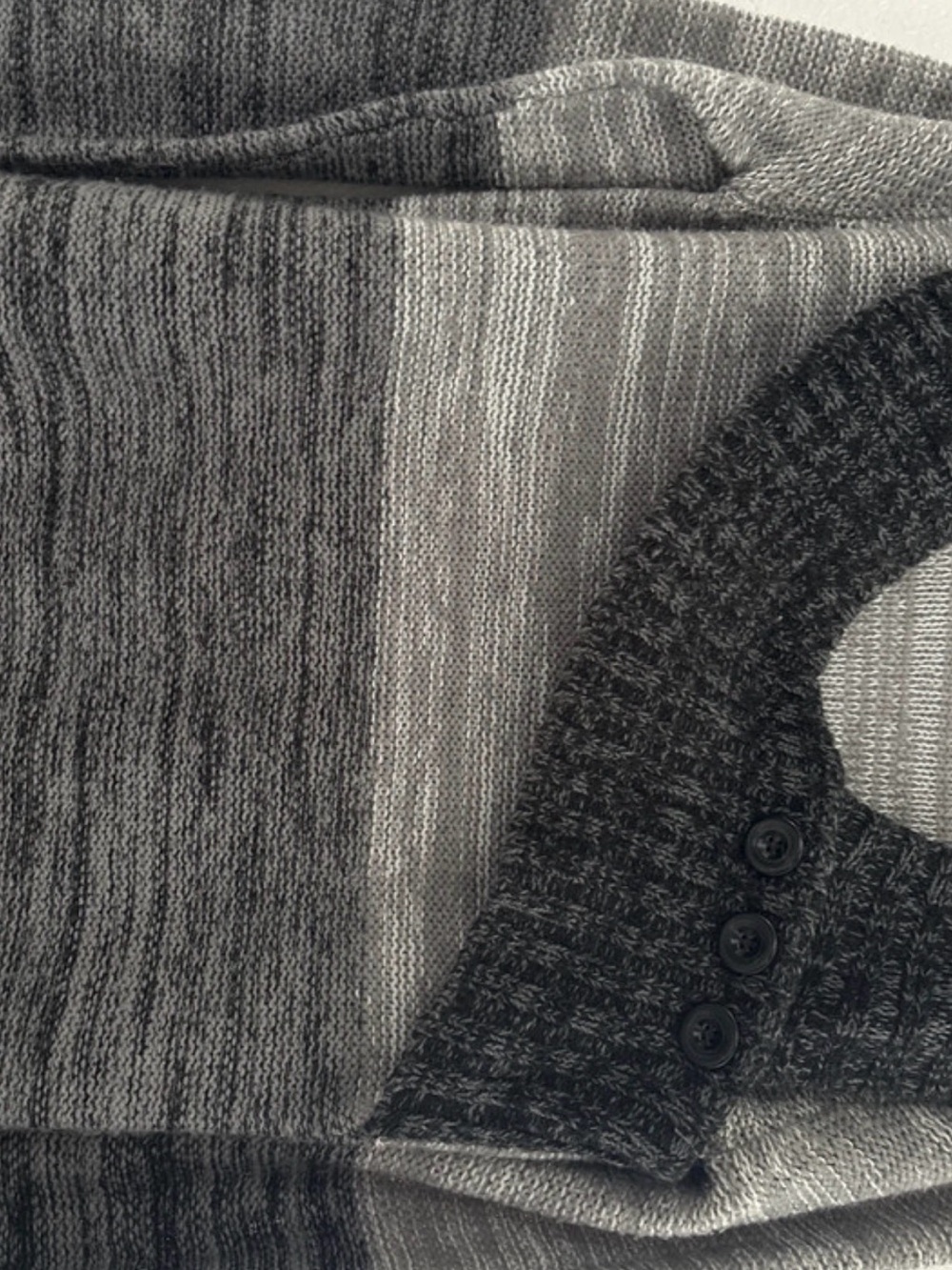 Say What? Gray Ombre V-Neck Sweater with Buttoned Shawl Collar - Picture 2 of 5